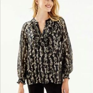 Lilly Pulitzer NWT Angelika Top Onyx Salty Wave Metallic Clip Size XXS